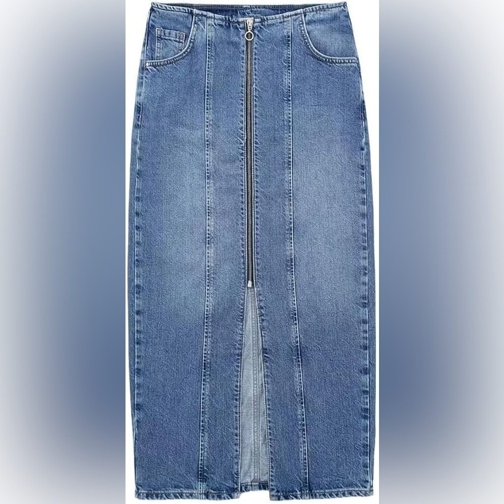 Zara - Blue Denim Skirt with Front Zipper